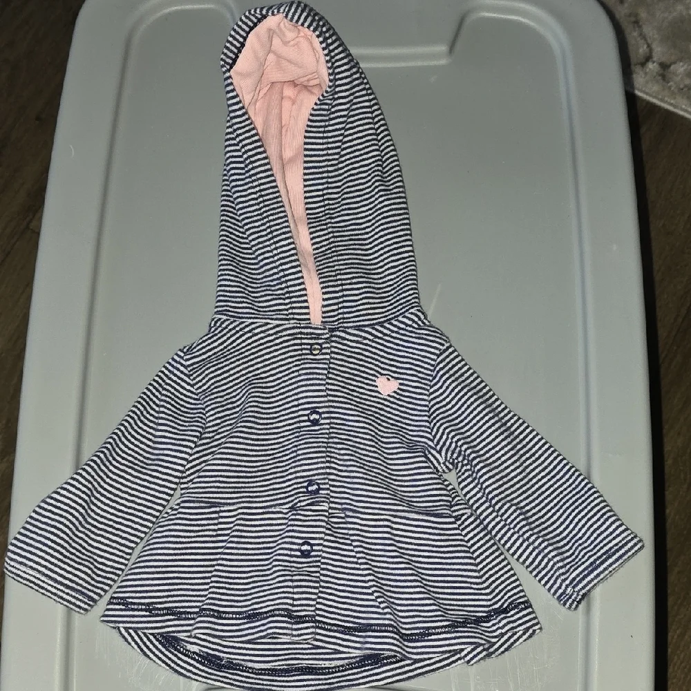 (J59) Carter's Navy and Pink Striped Baby Jacket Sz Newborn